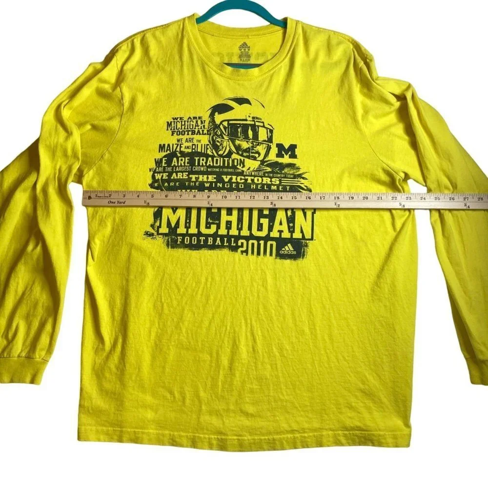Adidas Michigan‎ Football Yellow Graphic Shirt 2010 2 Sided Sz 2XL Retro READ